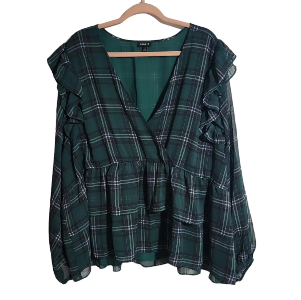 Torrid Plaid Ruffle Blouse - Picture 2 of 3